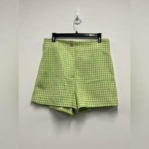 NWT! Zara Green and White Plaid Shorts with Gold button.  Size: Large